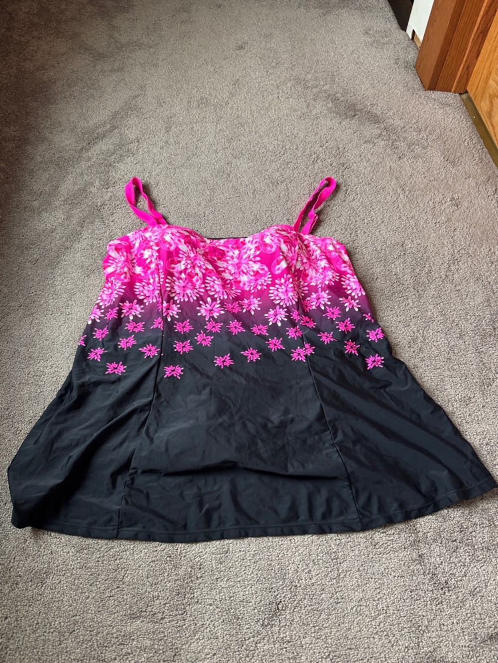 Meet.Curve Pink Black Ombre Floral Wireless Swim Dress Plus SIZE 4XL